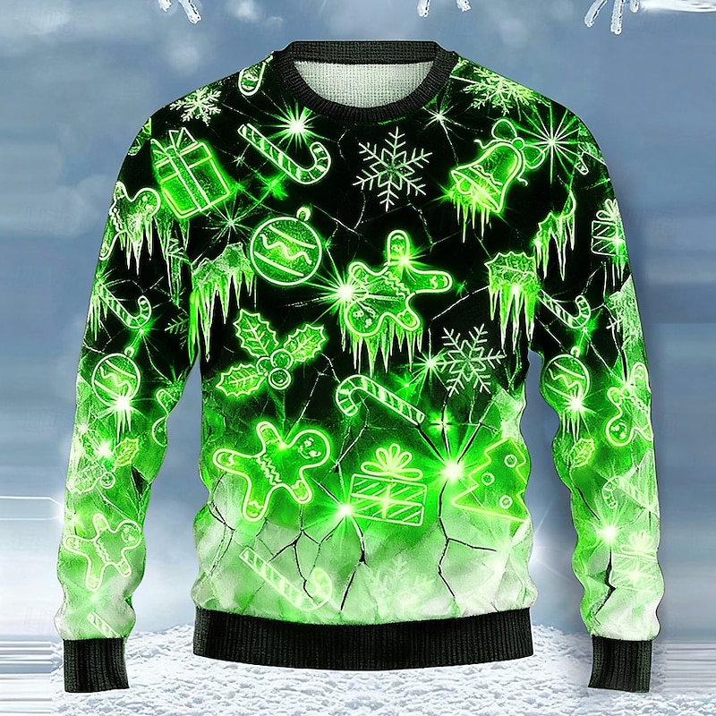 Christmas Men's Christmas Bell Snowflake Pullover Sweater Jumper Knitwear Crewneck Casual Vacation Daily Festival 3D Print Keep Warm Long Sleeve Spring Fall Winter Red Blue Purple3