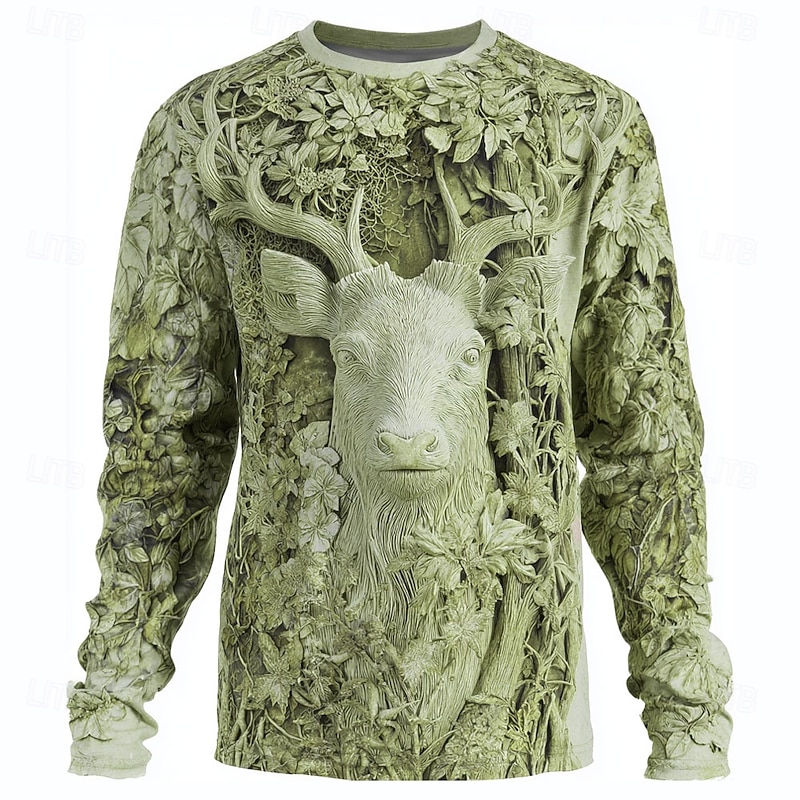 Men's Camo Deer T Shirt Long Sleeve T shirt 3D Print Crew Neck Shirt Fashion Outdoor Street Sports Outdoor Hunting Dark Brown Green 1# Light Brown Summer Spring Clothing Apparel S M L XL XXL XXXL3