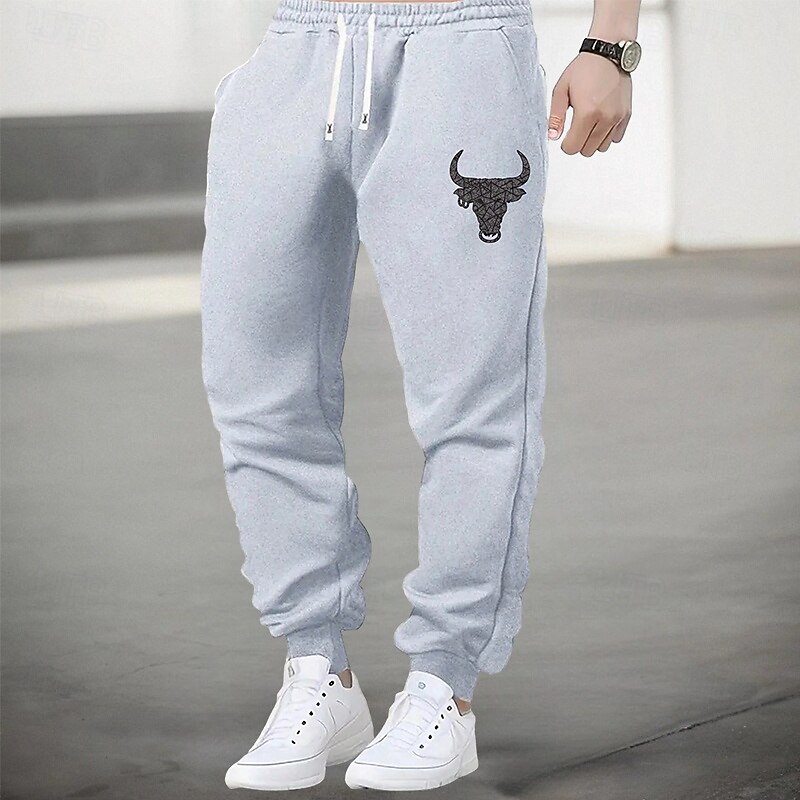 Men's Sweatpants Joggers Trousers Drawstring Elastic Waist Cow Plain Moisture Wicking Breathable Full Length Outdoor Sports Outdoor Casual Fashion Streetwear Black Light Grey