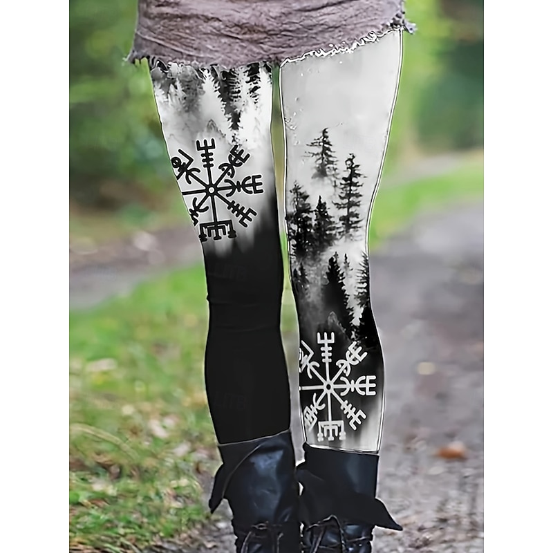 Women's Slacks Leggings Cozy Leggings Vacation Vintage Streetwear Full Length Natural Graphic Snowflake Elastic Waist Print Comfy Outdoor Comfortable Stretchy Outdoor Vacation Street Black Fall Winter2