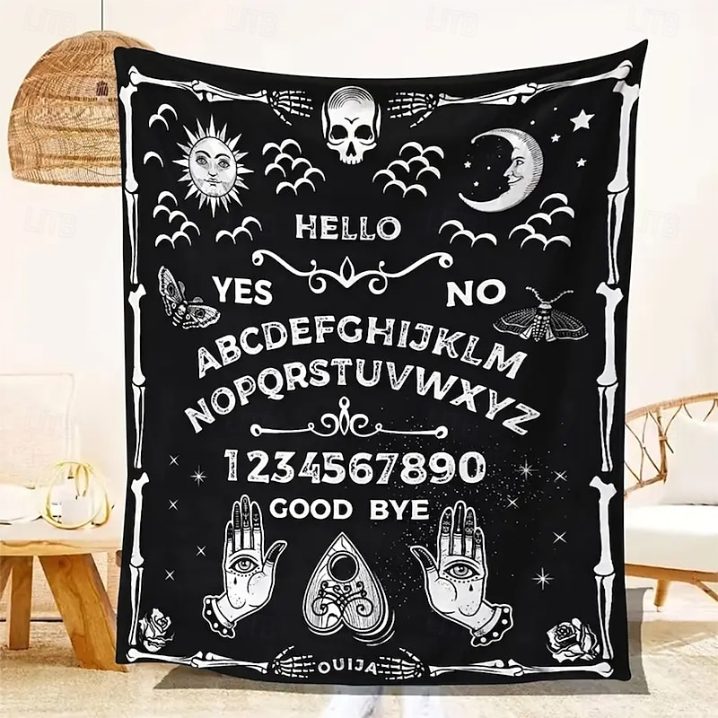 Halloween Fleece Throw Blanket for Couch Ouija Board Dark Punk Gothic Style Mystic Party Sofa Bed Decorative Warm Blanket Home Decor - Main Image