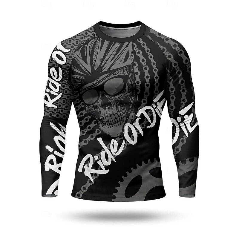 Men's Downhill Jersey Skull Halloween Letter & Number Long Sleeve Bike Jersey Top with 3 Rear Pockets Quick Dry Soft Comfortable Moisture Wicking Sports Black Clothing Apparel