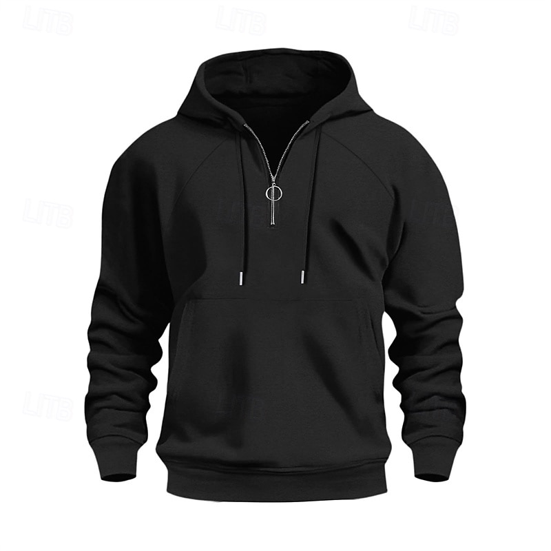 Men's Hoodie Quarter Zip Hoodie Apricot Black Royal Blue Khaki Light Grey Hooded Plain Drawstring Pocket Quarter Zip Sports & Outdoor Daily Holiday Polyester Streetwear Basic Casual Spring Fall4