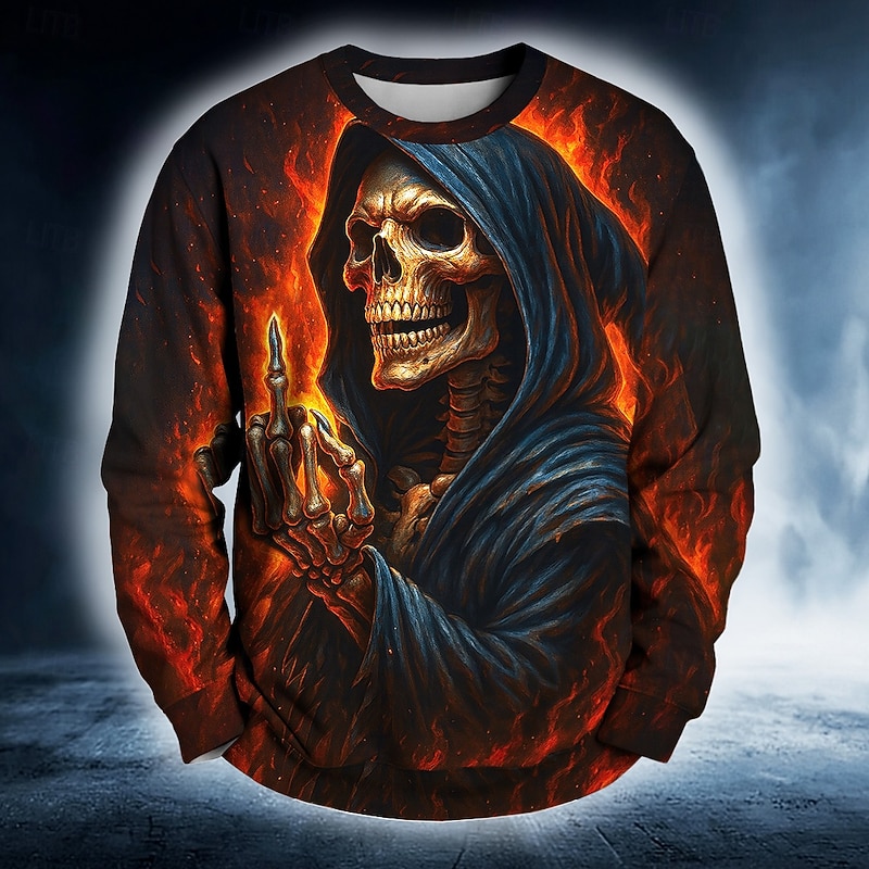 Halloween Men's Devil Reaper Sweatshirt Punk Party Crew Neck Vacation Yellow Red Crewneck 3D All Seasons Designer