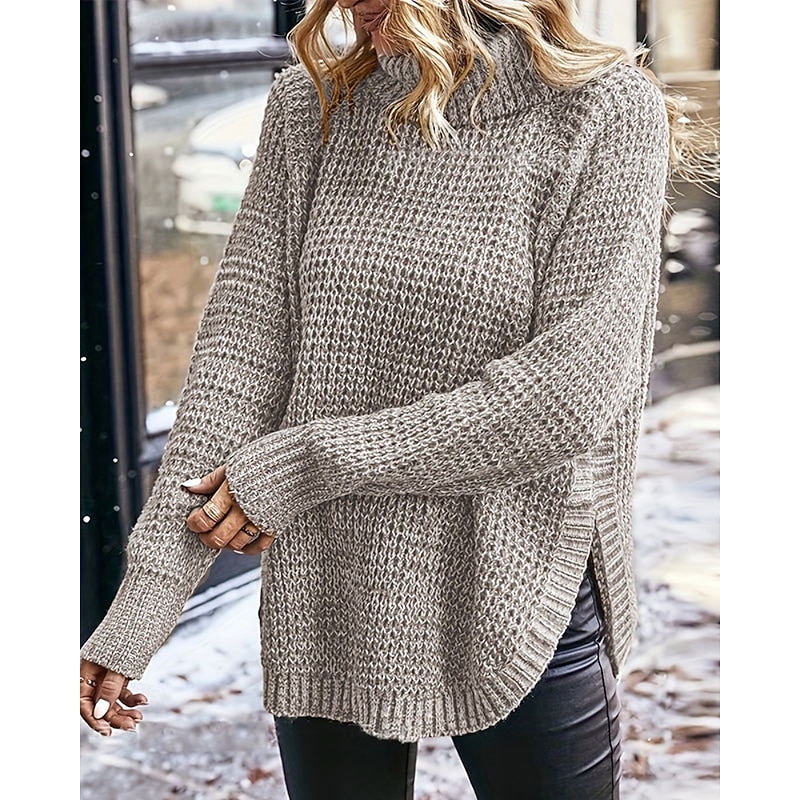 Women's Sweater Pullover Streetwear Casual Solid Color Turtleneck Knitted Long Sleeve Regular Tops Knit Daily Holiday Weekend Khaki Fall Winter4