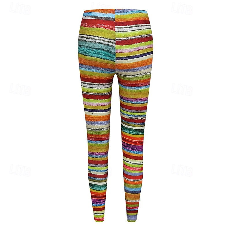 Women's Pants Trousers Leggings Cozy Leggings Streetwear Casual Full Length High Waist Striped Elastic Waist Print Breathability Comfortable Stretchy Vacation Street Daily Wear Black Grey Black 23