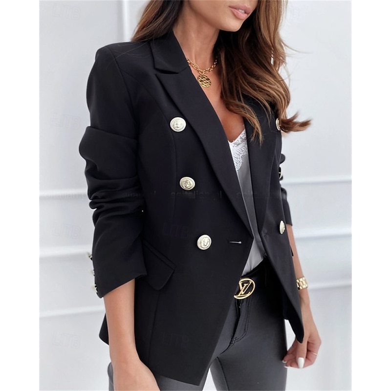 Women's Blazer Comfortable Pocket Buttons Elegant Fashion Outdoor Plain Going out Casual Daily Weekend Cardigan Regular Lapel Regular Fit Long Sleeve Outerwear Black White Pink Spring Fall3