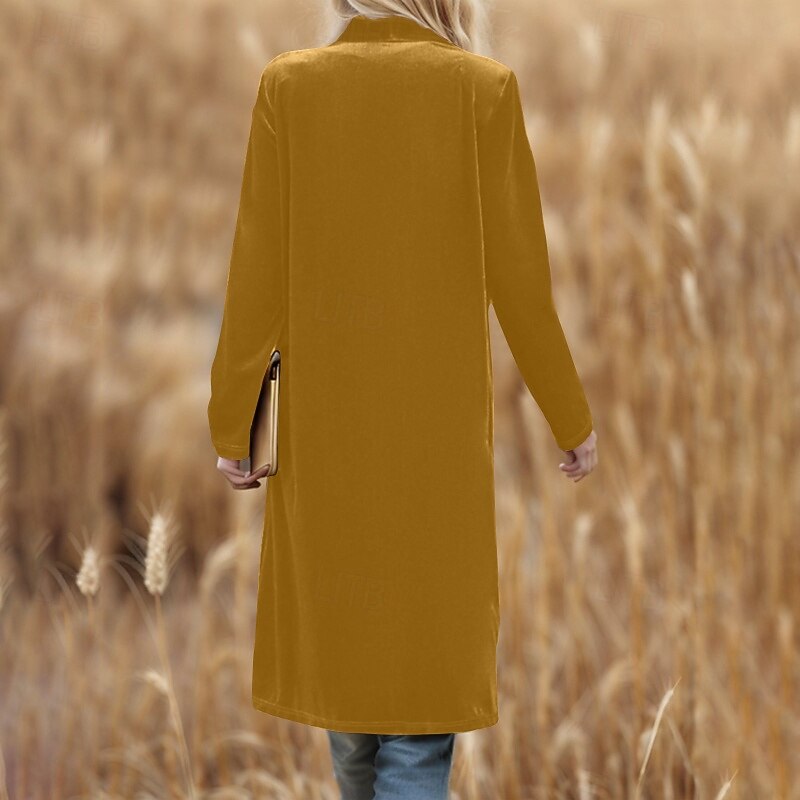 Women's Coat Trench Coat Warm Comfortable Open Front Casual Plain Vacation Going out Weekend Long Turndown Regular Fit Long Sleeve Outerwear Black Pink Wine Fall Winter4