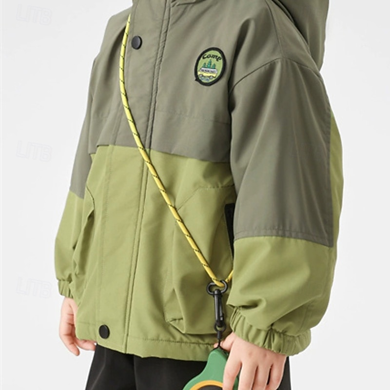 Kids Boys' Hiking Jacket Outdoor Jacket Outerwear Color Block Long Sleeve Zipper Pocket Comfort Waterproof Windproof Coat Outdoor Fashion Daily Deep Green Violet Green Spring Fall 4 years+2