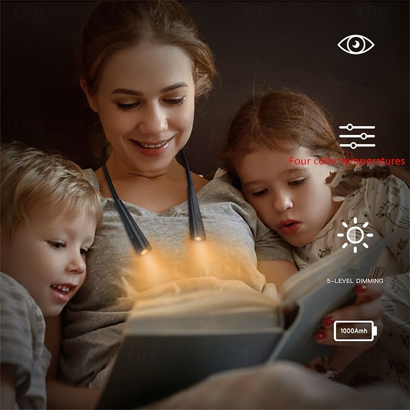 1 Pc LED Neck Hung Light Hands Free Neck Light 5 Level Light 4 Temperature Rechargeable USB Reading Lamp High Quality Neck Book Light4