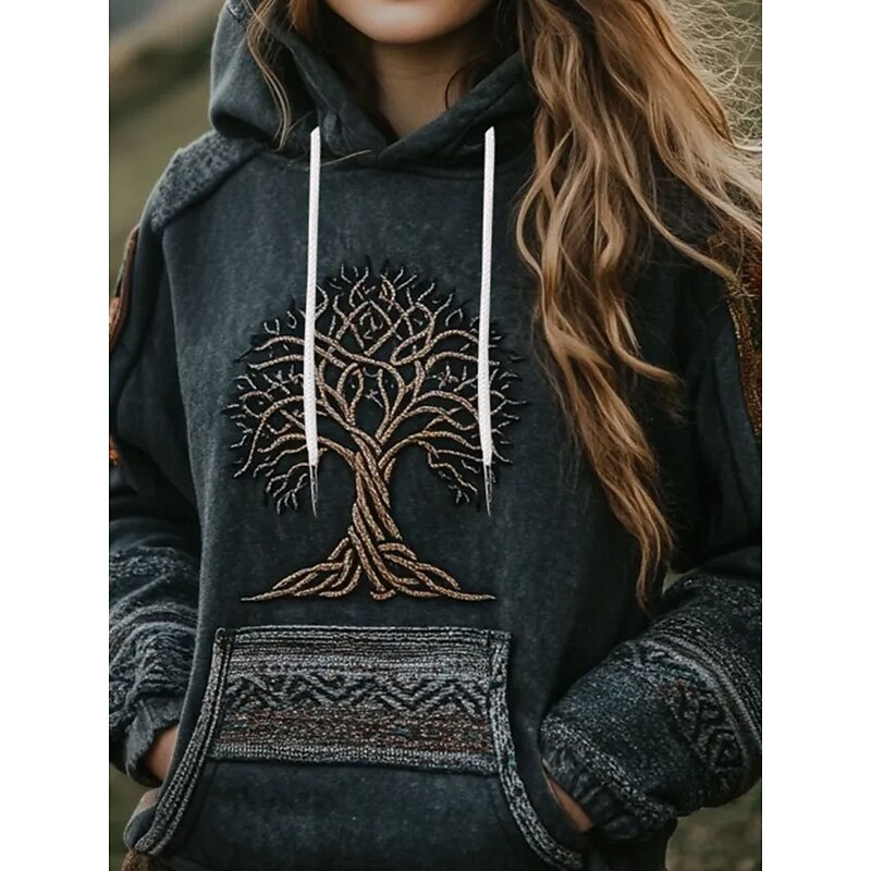 Women's Pullover Hoodie Sweatshirt Graphic Tribal Casual Long Sleeve Hooded Regular Tops Party Evening Wear Street Dailywear Dark Gray Spring Fall Winter3