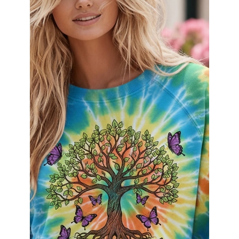 Women's Pullover Sweatshirts Graphic Tie Dye Fashion Streetwear Classic Long Sleeve Crew Neck Regular Tops Dailywear Casual Print Blue Spring Fall3