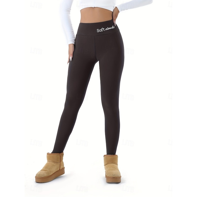 Women's Fleece Pants Leggings Fashion Streetwear Basic Full Length High Waist Plain High Cut Comfy Soft Comfortable Stretchy Vacation Home Street Wine Navy Black Gray Spring Fall Winter Regular Fit4