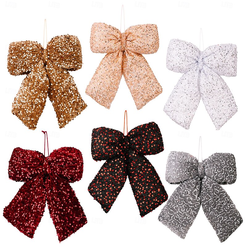 1pc Christmas Glitter Bow Ornament, Sparkling Sequin Bow Hanging Decoration for Xmas Tree, Holiday Party, Wedding, Indoor Outdoor Home Decor Supplies4