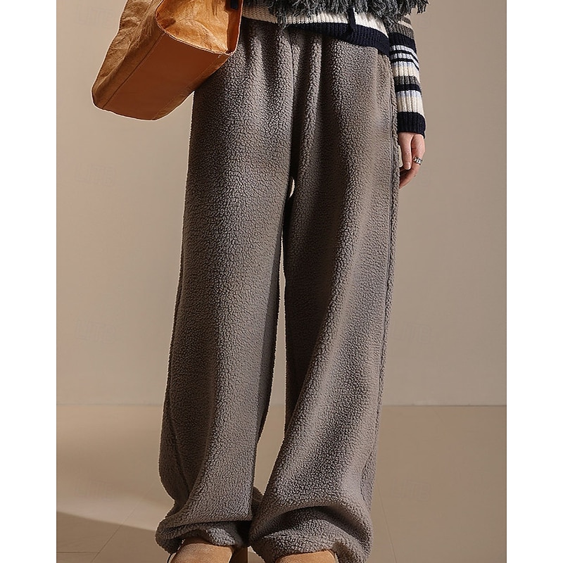 Women's Culottes Wide Leg Fleece Pants Chinos Vacation Streetwear Basic Full Length Medium Waist Plain Drawstring Pocket Elastic Waist Thermal Warm Comfortable Micro-elastic Outdoor Vacation Street