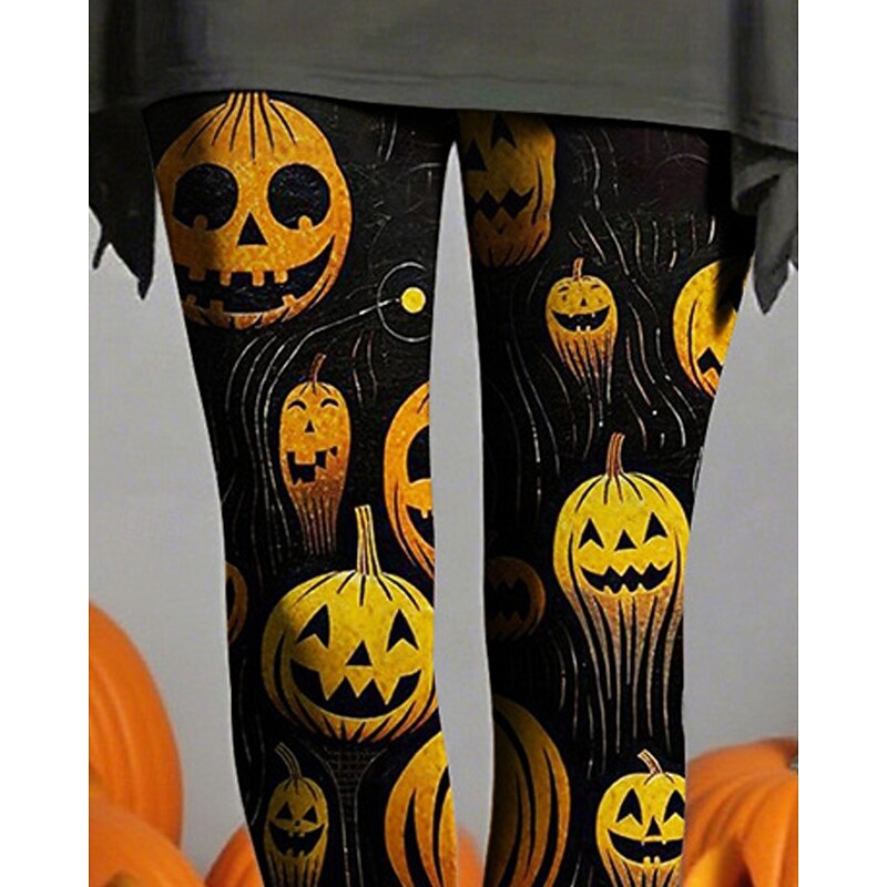 Women's Leggings Cozy Leggings Vacation Fashion Casual Full Length High WaistPantsHalloween Pumpkin Printing Thermal Warm Comfortable Stretchy Vacation Casual Daily Black Fall Winter Slim Fit2