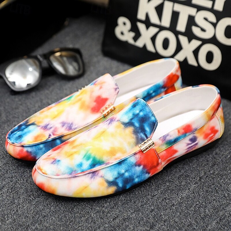 Men's Colorful Tie-Dye Slip-On Loafers – Casual Canvas Fashion Shoes for Parties, Festivals and Streetwear2