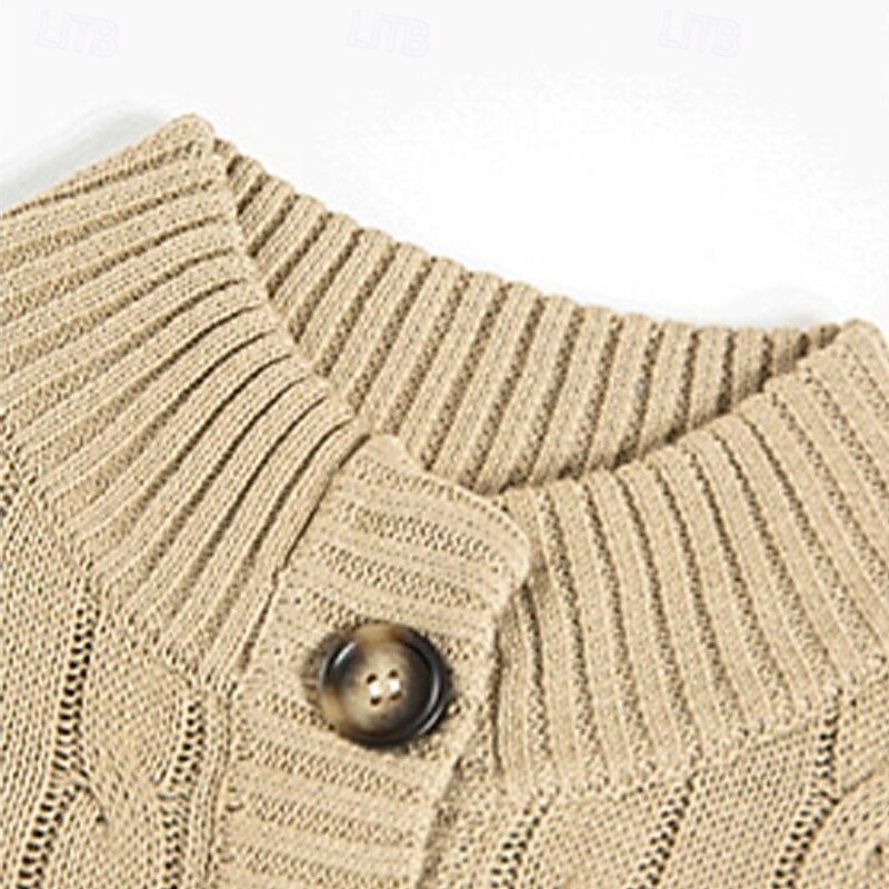 Men's Sweater Cardigan Sweater Ribbed Cable Knit Regular Tops Knitted Plain High Neck Vacation Fashion Casual Daily Wear Clothing Apparel Fall Spring &  Fall khaki Gray M L XL3