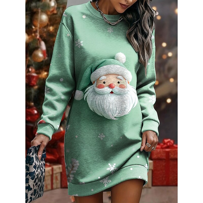 Christmas Women's Knee Length Dress Shift Dress Vacation Casual Birthday Date Regular Fit Graphic Snowman Ugly Christmas Long Sleeve Crew Neck Red Blue Green Spring Fall Winter3