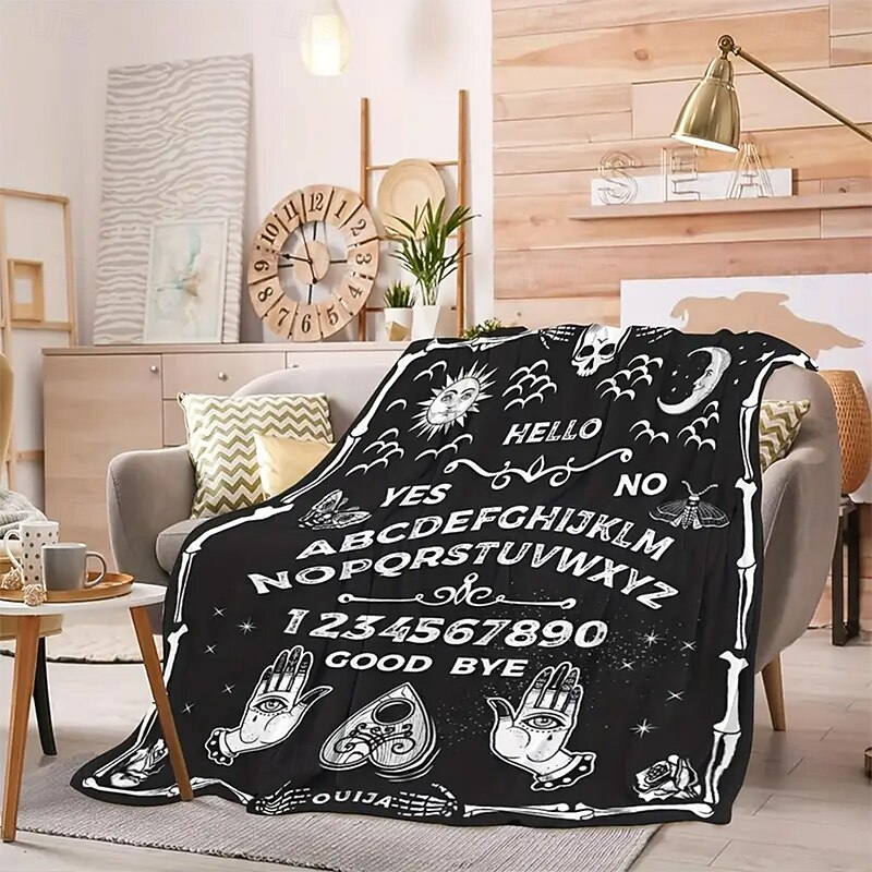 Halloween Fleece Throw Blanket for Couch Ouija Board Dark Punk Gothic Style Mystic Party Sofa Bed Decorative Warm Blanket Home Decor4