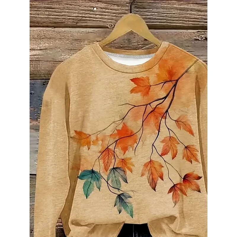 Women's Tunic Floral Graphic Casual Long Sleeve Crew Neck Round Neck Regular Tops Sports Vacation Wear Orange Fall Winter2