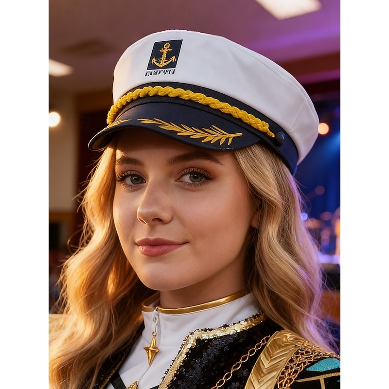 Women's Captain Hat with Gold Embroidery, Adjustable Sailor Cap for Kpop Stage Outfits, Nautical Costume, Christmas Masquerade Party and Holiday Fashion4