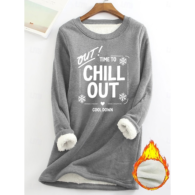 Women's Fleece Lined Pullover Sweatshirt Pajamas Pullover Sweatshirt Pullover Sweatshirts Letter Warm Streetwear Casual Long Sleeve Crew Neck Long Tops Home Dailywear Casual Print Black Pink Dark3