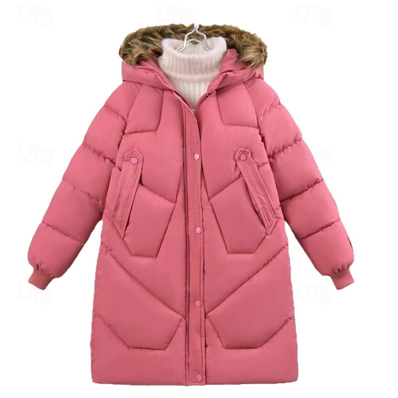 Kids Girls' Down Jacket Outdoor Jacket Puffer Jacket Solid Color Fashion Keep Warm Windproof Outdoor Coat Outerwear 4-12 Years Fall Black Pink Red2