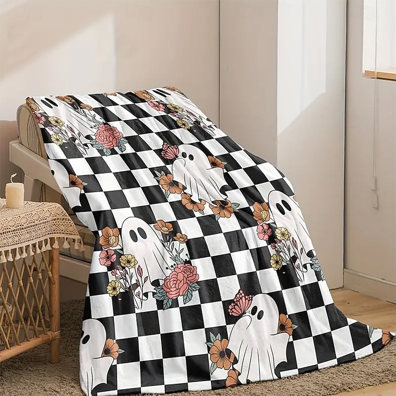 Halloween Fleece Throw Blanket for Couch Ghost Plaid 3D Dark Punk Gothic Style Party Sofa Bed Decorative Warm Blanket Home Decor3