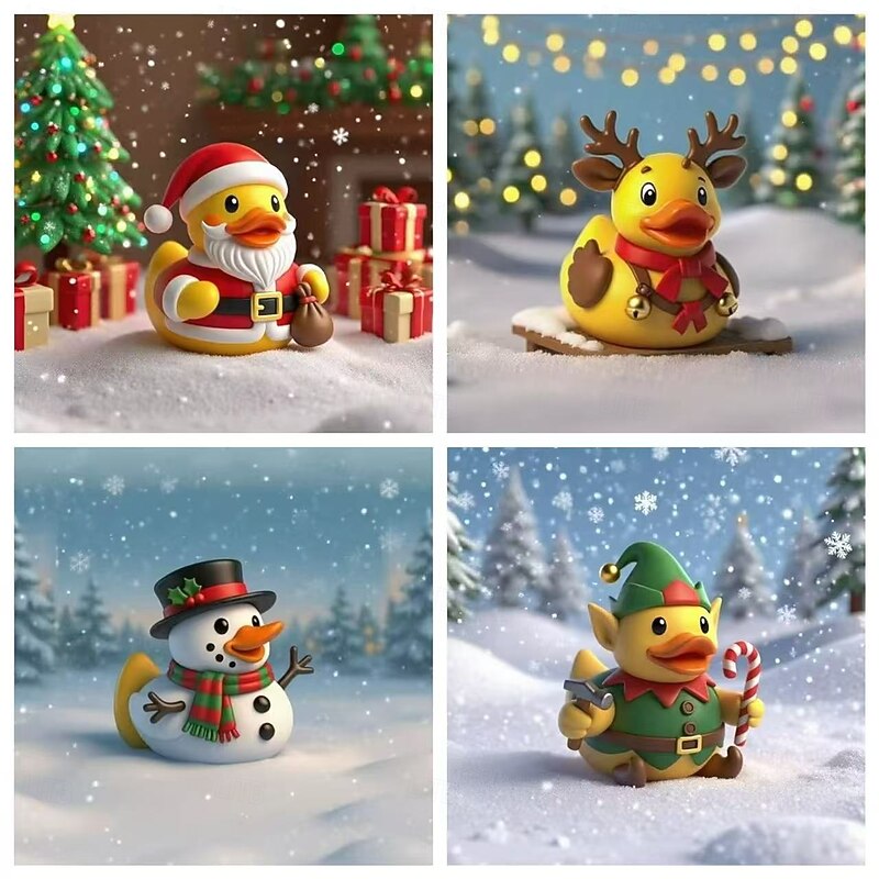 Retro Resin Christmas Duck Statue, Santa, Elf, Fairy & Snowman Resin Collectible Statue, Anime-Inspired Collectible Figurine for Holiday Party, Shelf Display, Desktop Ornament