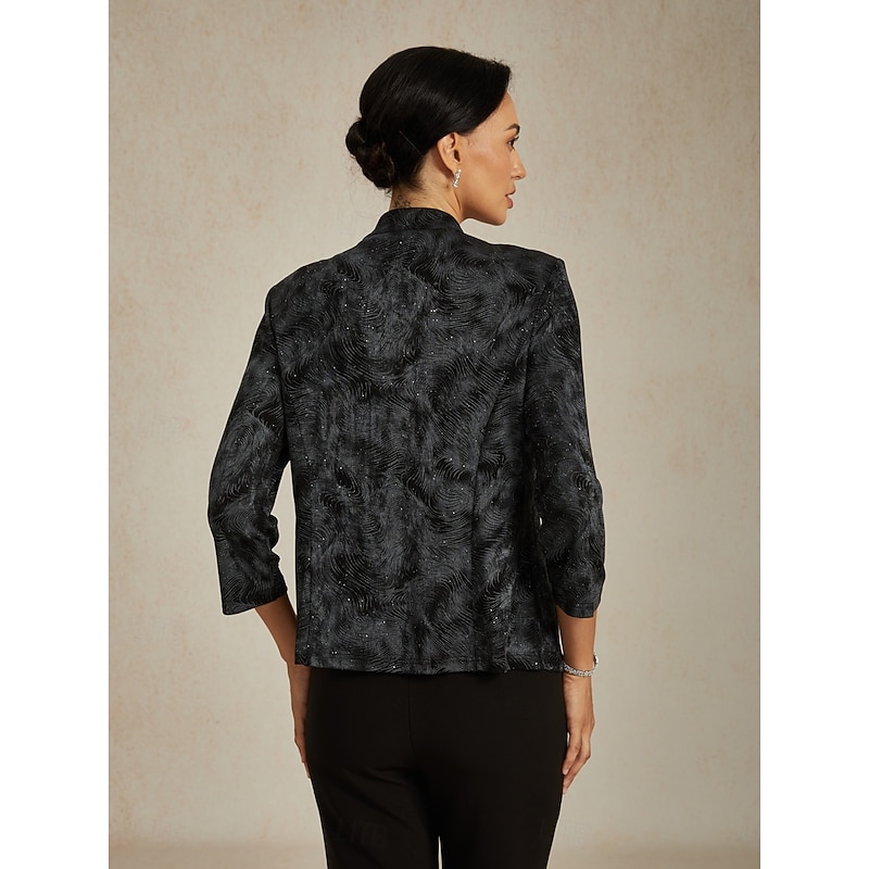 Women's Blouse Dressy Tops Elegant Stylish 3/4 Length Sleeve Mandarin Collar Regular Tops Wedding Guest Work Formal Wear Black Fall Winter2