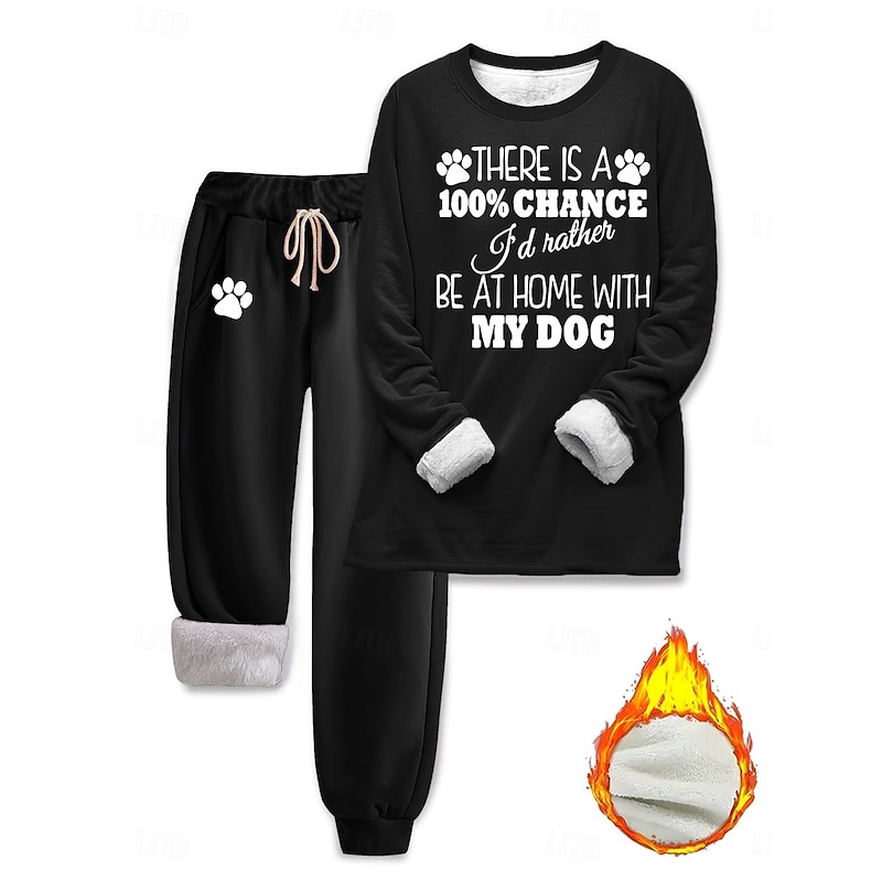 Women's Warm Fashion Two Piece Sets Tracksuit Pants Sets Long Sleeve Bishop Sleeve Crew Neck Graphic Letter Print Outdoor Vacation Casual Black Pink Dark Pink Fall Regular Fit4