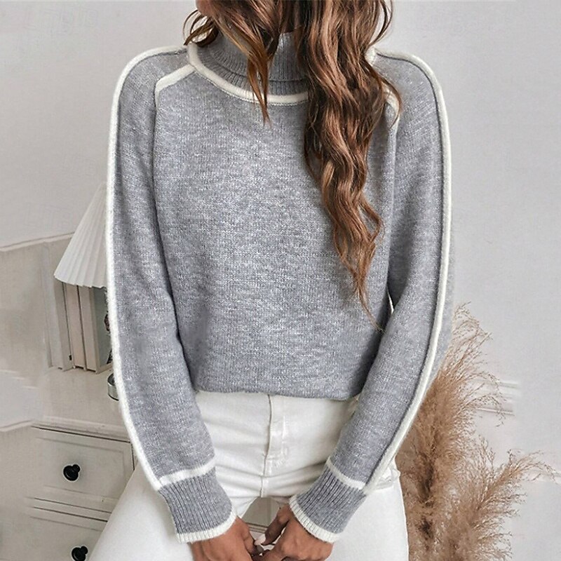 Women's Turtleneck Sweatshirt Pullover Sweatshirt Lounge Top Long Sleeve Top Athleisure Solid Colored Gym Outdoor Running Sportswear Activewear Gray3