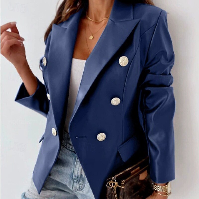 Women's Blazer Comfortable Pocket Buttons Elegant Fashion Outdoor Plain Going out Casual Daily Weekend Cardigan Regular Lapel Regular Fit Long Sleeve Outerwear Black Wine Blue Spring Fall2