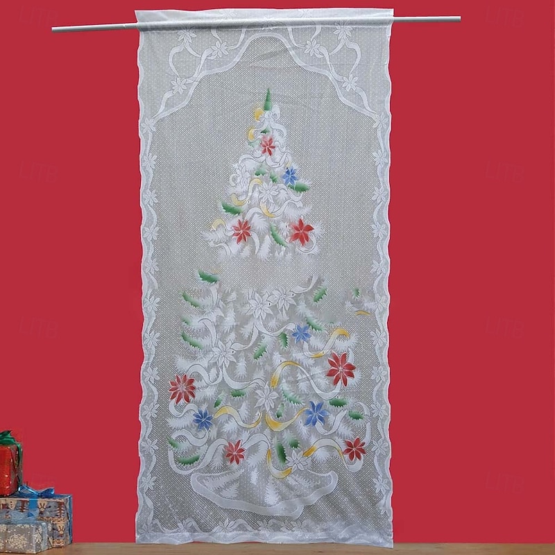 Christmas Tree Backdrop, Green Xmas Curtain for Holiday Decoration, Creative Background Cloth for Family Party, Doorway Hanging Decor3