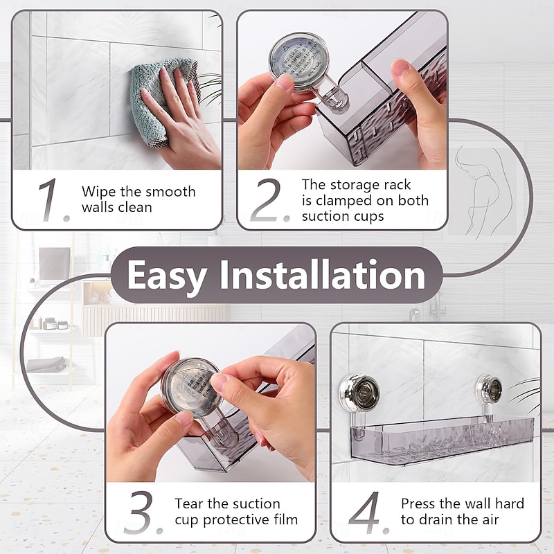 Corrugated Suction Cup Storage Holder, Light Luxury Style Punch-Free Storage Rack Movable Shower Shelf Suction Cup, No-Drill Wall-Mounted Storage Shelf3