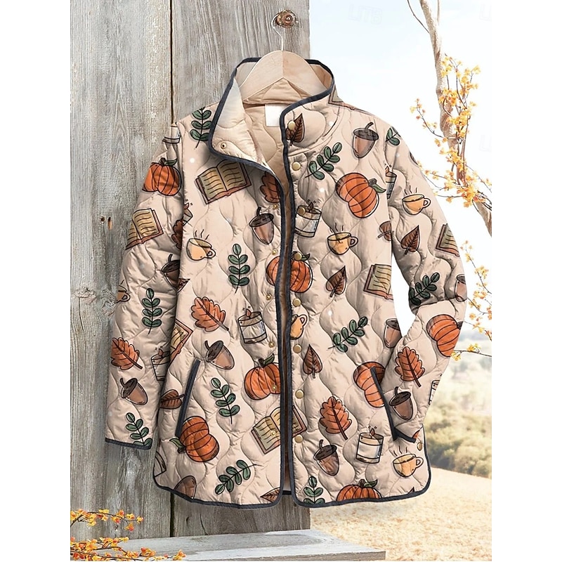 Women's Winter Jacket Puffer Jacket Warm Comfortable Pocket Buttons Print Fashion Daily Outdoor Animal Vacation Casual Daily Single Breasted Regular Stand Collar Regular Fit Long Sleeve Outerwear2