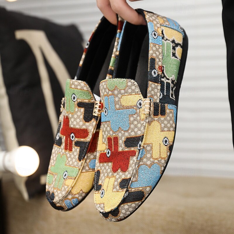 Men's Faux Leather Patchwork Loafers – Artistic Casual Slip-On Driving Shoes for Stylish Outings and Daily Wear2