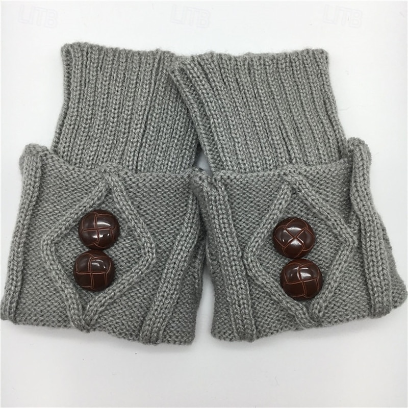 Women Winter Knit Boot Cuffs with Buttons, Fashion Diamond Pattern Short Leg Warmers, Warm Crochet Sock Covers for Boots3