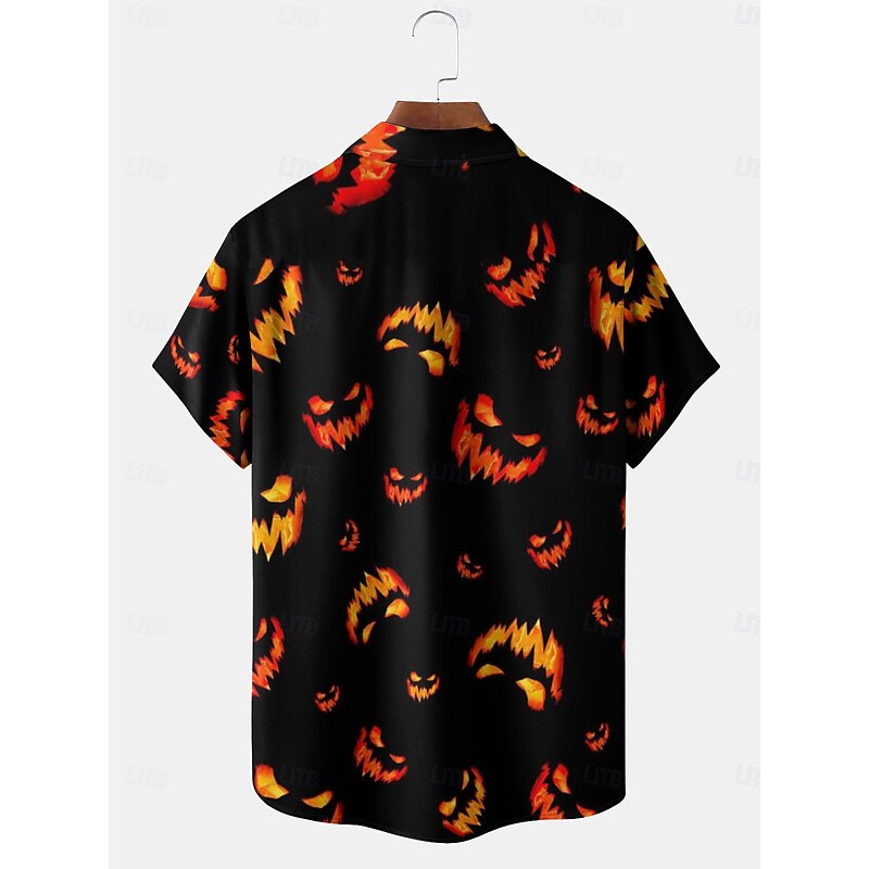 Halloween Pumpkin Men's Printed Shirts Spring & Summer Shirt Collar Short Sleeves Black M L XL Terylene Shirt Normal2