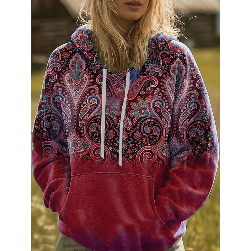 Women's 3D Print Vintage Boho Hoodie Patchwork Hoodie Sweatshirt Floral Pullover Sweatshirt Paisley Tribal Casual Long Sleeve Hooded Party Evening Wear Street Dailywear Spring Fall Winter4