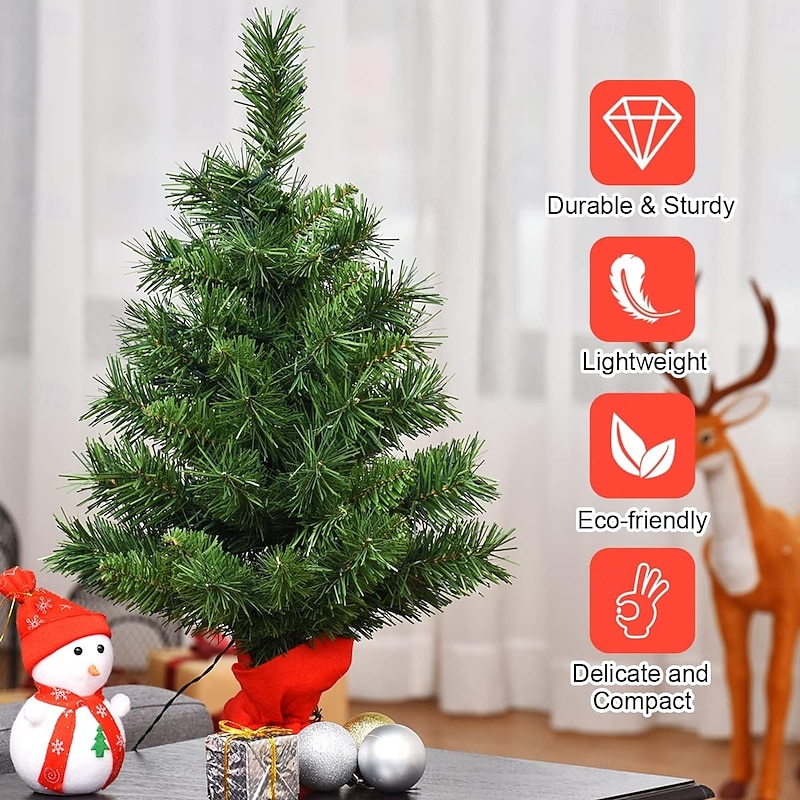 50cm Tabletop Mini Christmas Tree with lights, Artificial Small Xmas Tree with LED Lights for Indoor Decor, 1 PACK4