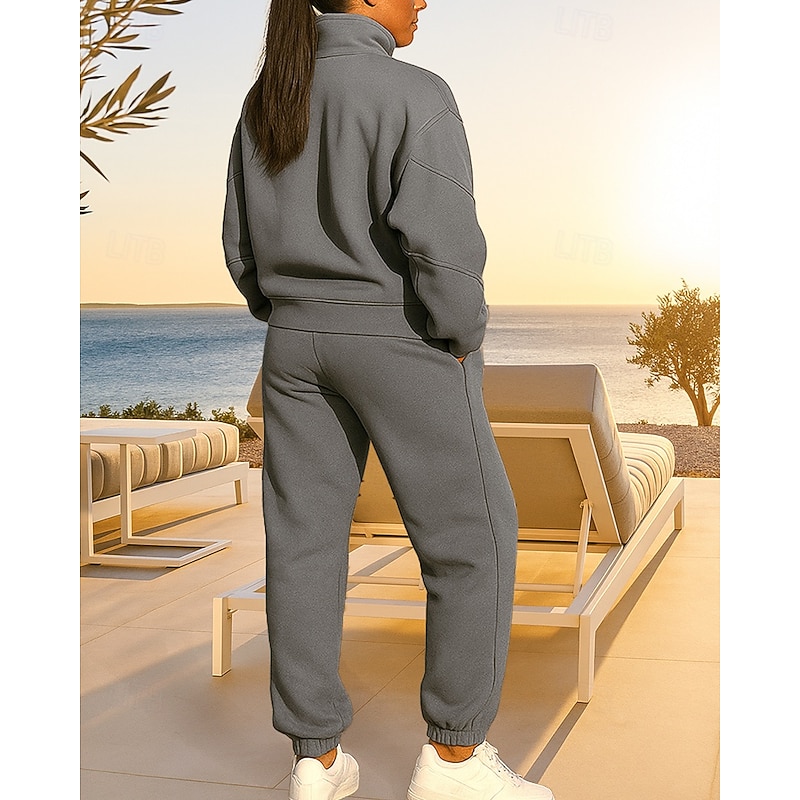 Women's 2 Piece Tracksuit Sweatsuit Sets Sportswear Zip Up Baggy Solid Colored Clothing Suit Fall Black Pink Vocation Outdoor Travel Lightweight Fashion Long Sleeve Sport Activewear Micro-elastic2