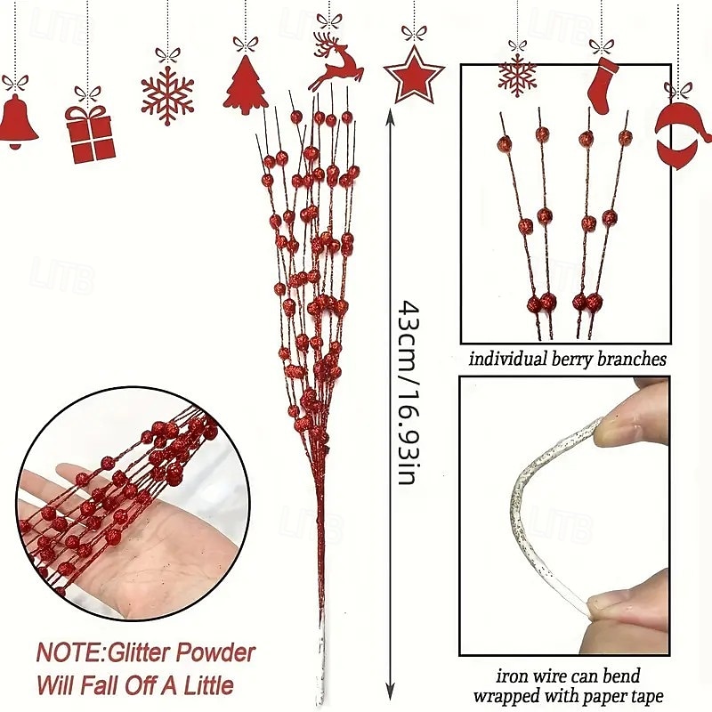 15Pcs Christmas Glitter Ornaments, Gold Sparkle Balls and Shiny Berries, Artificial Pistachio Decorations for Christmas Tree, Holiday Party Décor4