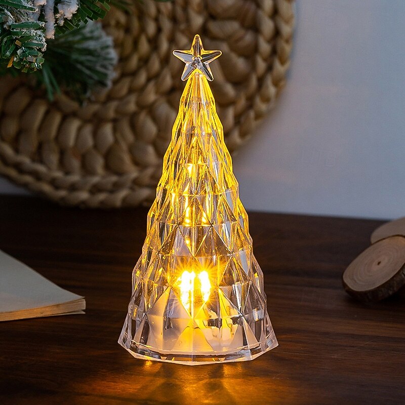 1 Pc 11.5 * 6CM Christmas Mini Luminous Simulation Crystal Christmas Tree Desktop Ornament Light Decorative Light Night Light LR44 * 3 Battery3