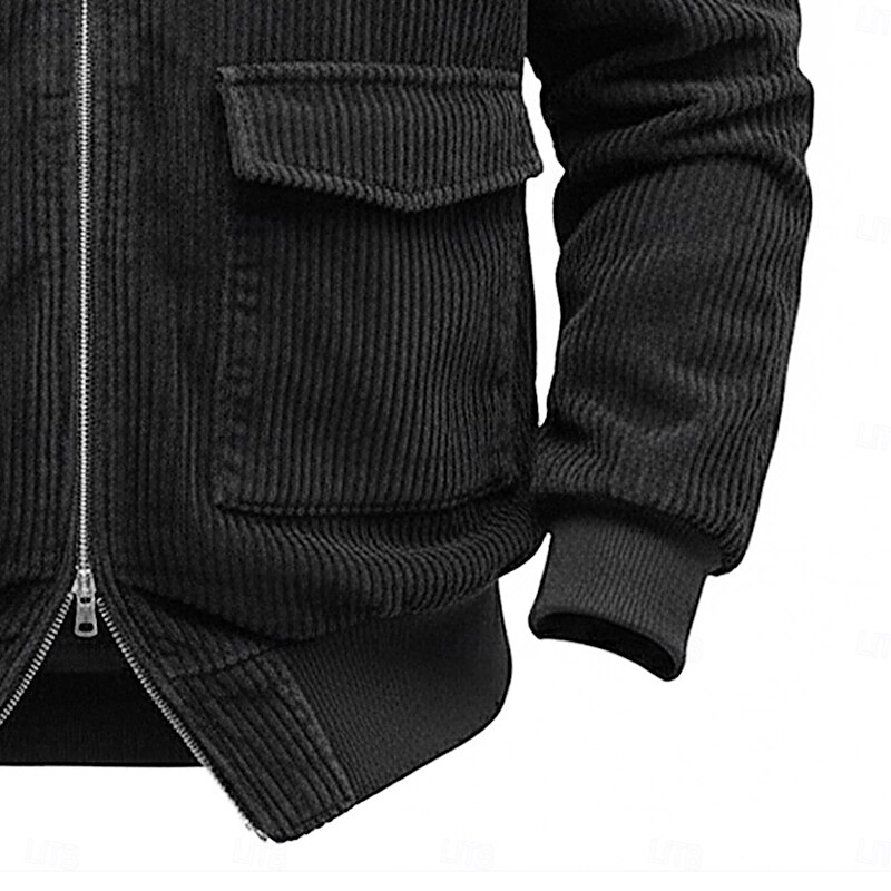 Men's Hoodie Full Zip Hoodie Corduroy Fleece Hoodie Tactical Hoodie Black Burgundy Navy Blue Khaki Light Grey Hooded Plain Zipper Sports & Outdoor Casual Daily Streetwear Cool Sportswear Winter2