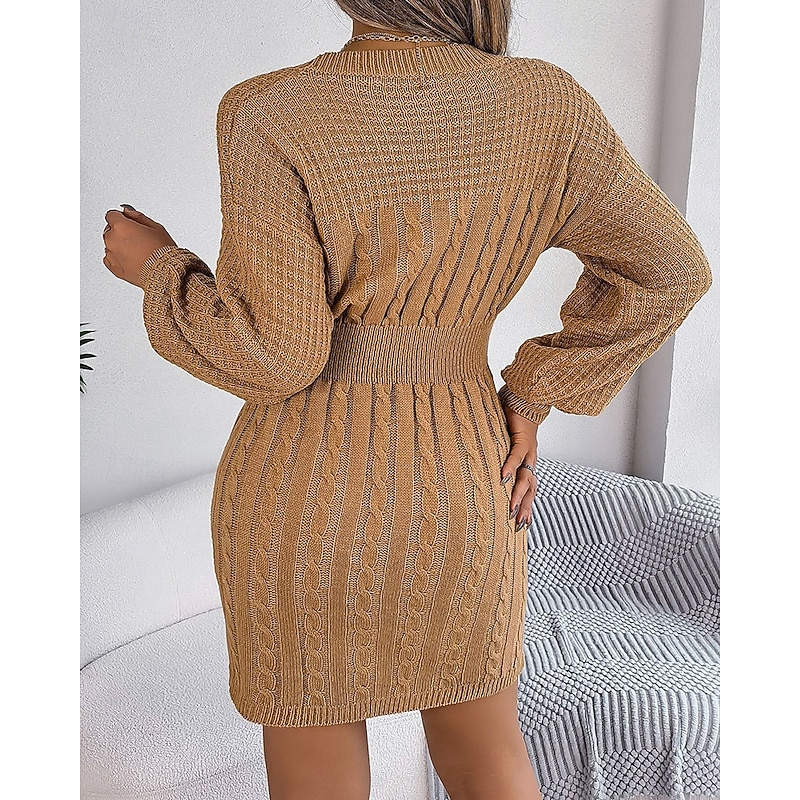 Women's Mini Dress Sweater Dress Bodycon Sheath Dress Fashion Modern Lantern Sleeve Daily Holiday Weekend Regular Fit Plain Long Sleeve Crew Neck Wine Khaki Grey Spring Fall3