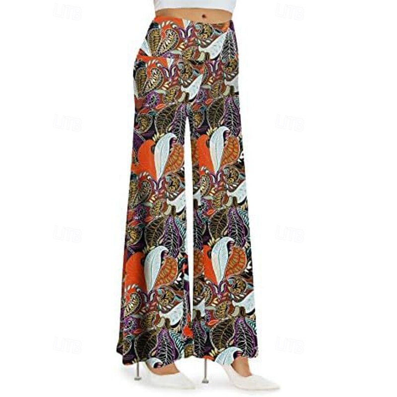 Women's Culottes Wide Leg Chinos Vacation Vintage Streetwear Full Length Medium Waist Floral Striped Elastic Waist Printing Comfy Micro-elastic Outdoor Vacation Street Black Grey Ash Blush Pink Black3