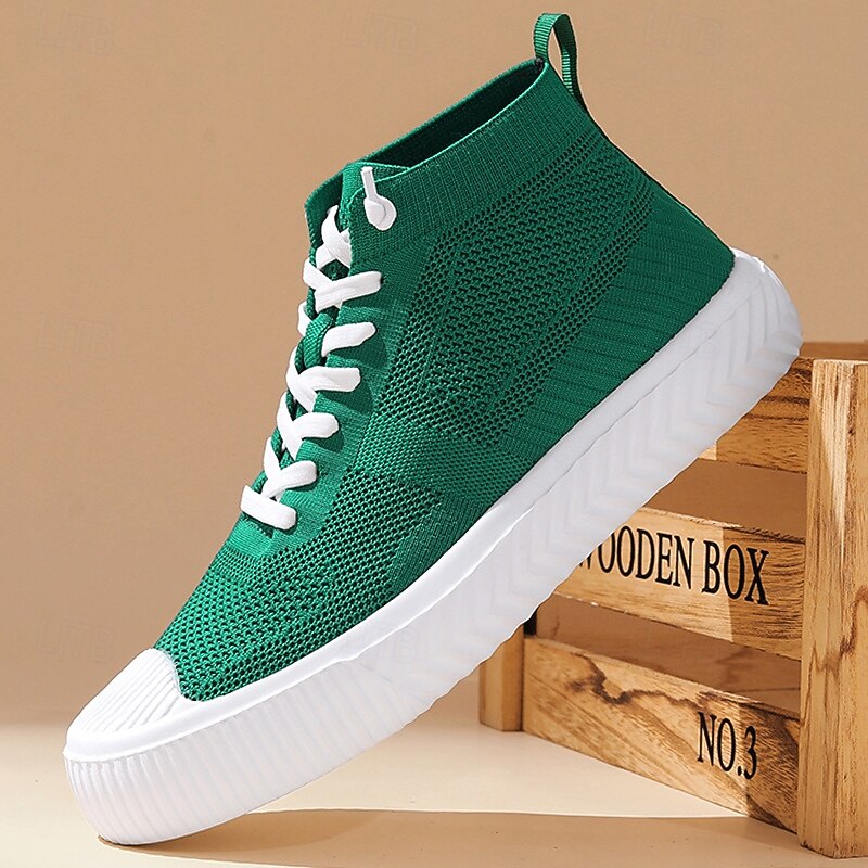 Men's High Top Green Casual Sneakers – Lightweight Breathable Street Style Lace-Up Shoes for Daily Wear, Walking and College Outfits