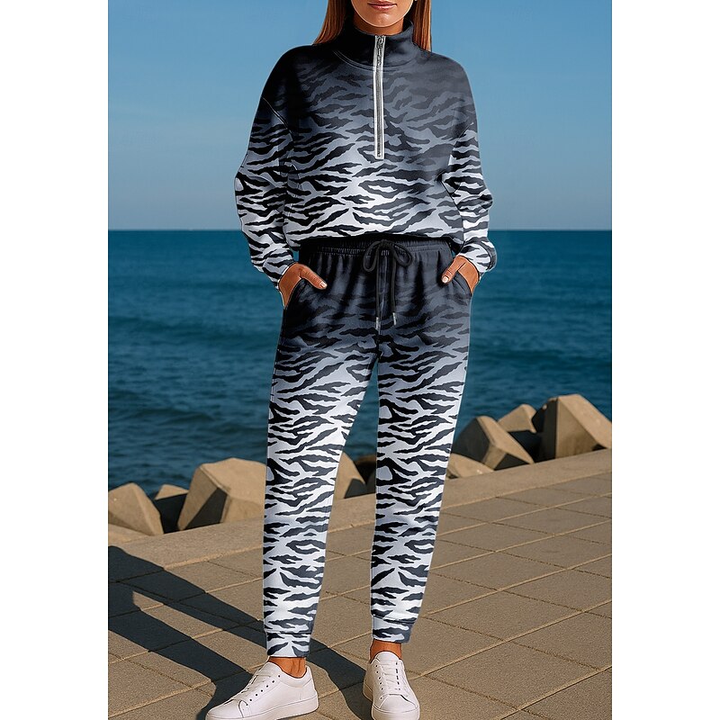 Women's Sweatshirt Tracksuit 2 Piece Tracksuit Baggy Color Gradient Clothing Suit Fall Dark Gray Vocation Outdoor Travel Lightweight Fashion Long Sleeve Sport Activewear Micro-elastic Regular Fit3